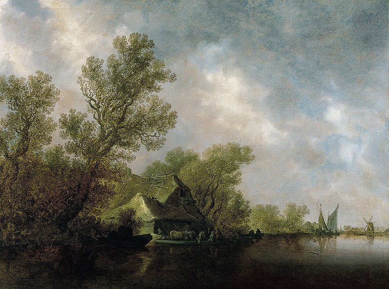 River Landscape with Ferry and cottages